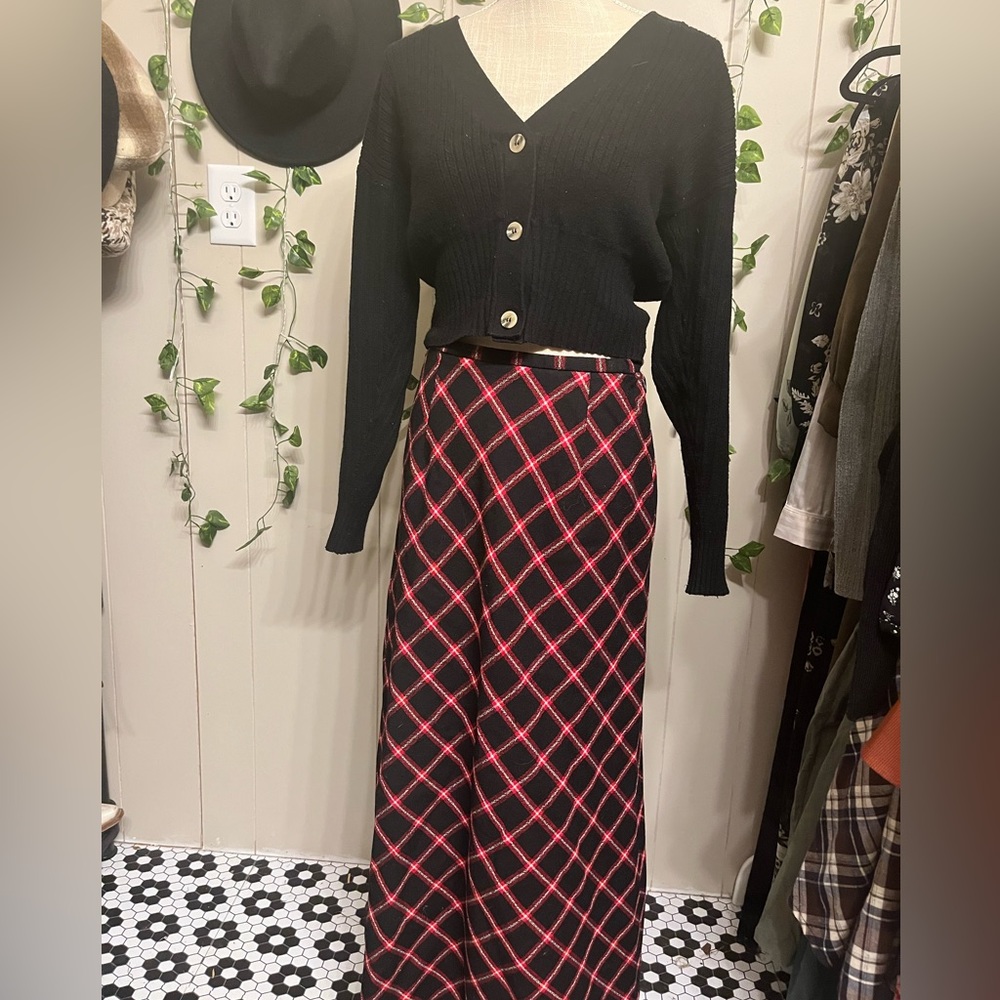 Pendleton wool black and red plaid long skirt